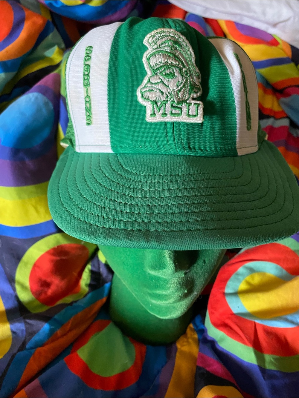 vintage green and white Michigan State Spartans snapback cap